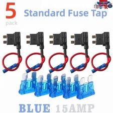 5 Pack Standard Add-a-Circuit Fuse Tap Piggyback Fuse Holder & 15A Blade Fuse