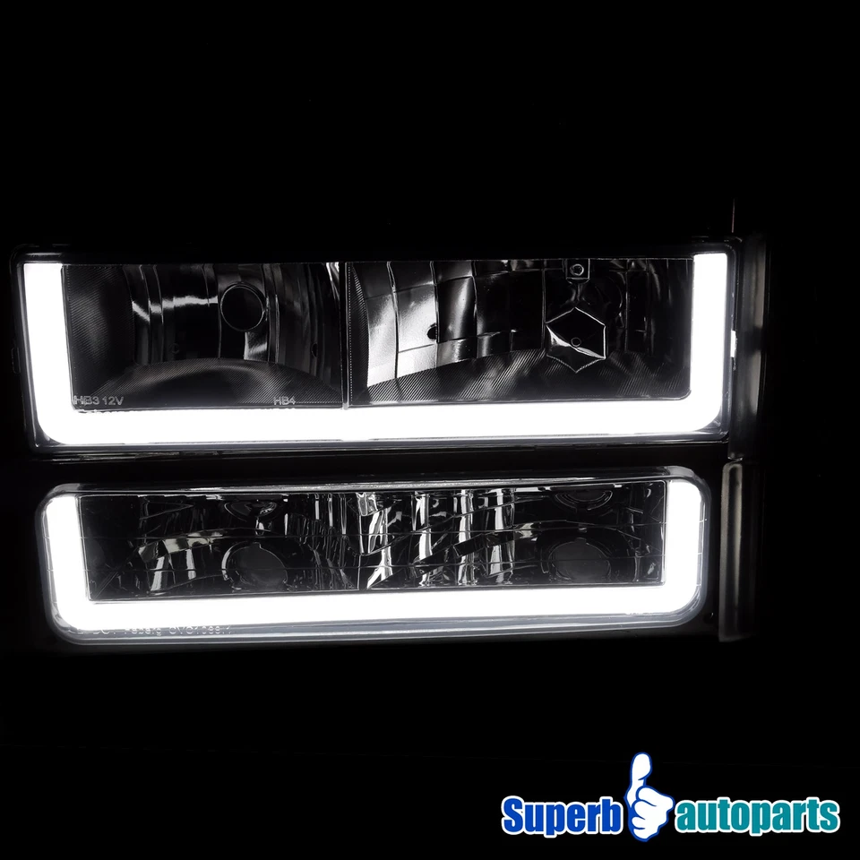 Fit 1994-1998 GMC C10 C/K 1500 2500 3500 Smoke Headlights Bumper Lamps LED Strip — 第 4/4 张图片