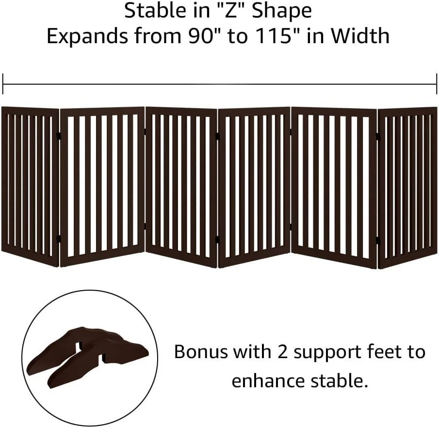 Unipaws 120 дюймов очень широкие ворота, отдельно стоящие ворота для собак для дверных проемов 36 дюймов в высоту эспрессо - Изображение 4 из 4