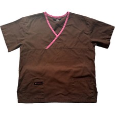Melrose Women Scrub Top V-Neck Brown Pink Pit To Pit 21"