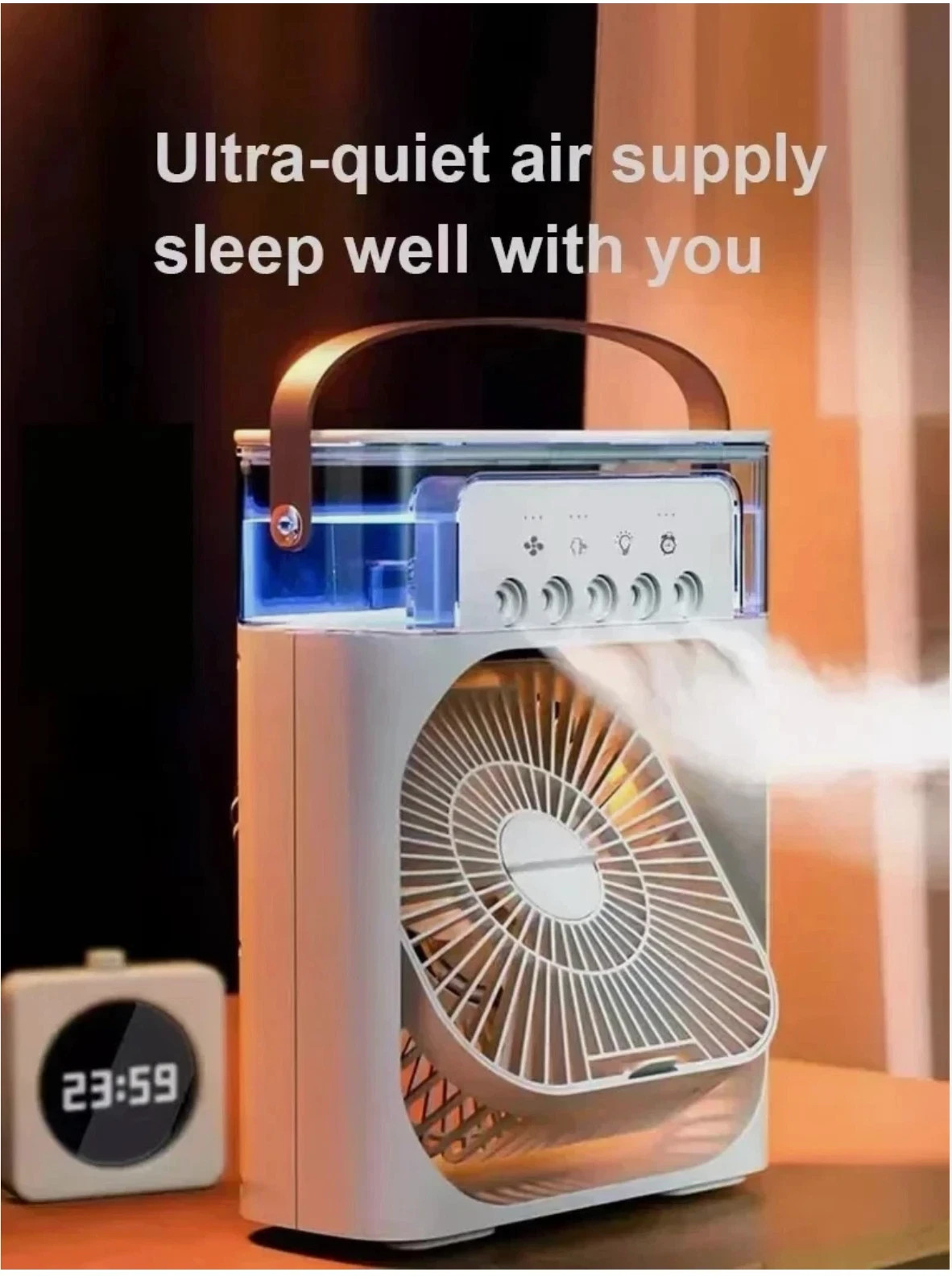 3 in 1 Portable Humidifier Air Conditioner Cooler Mini Fan 7 Color LED Light