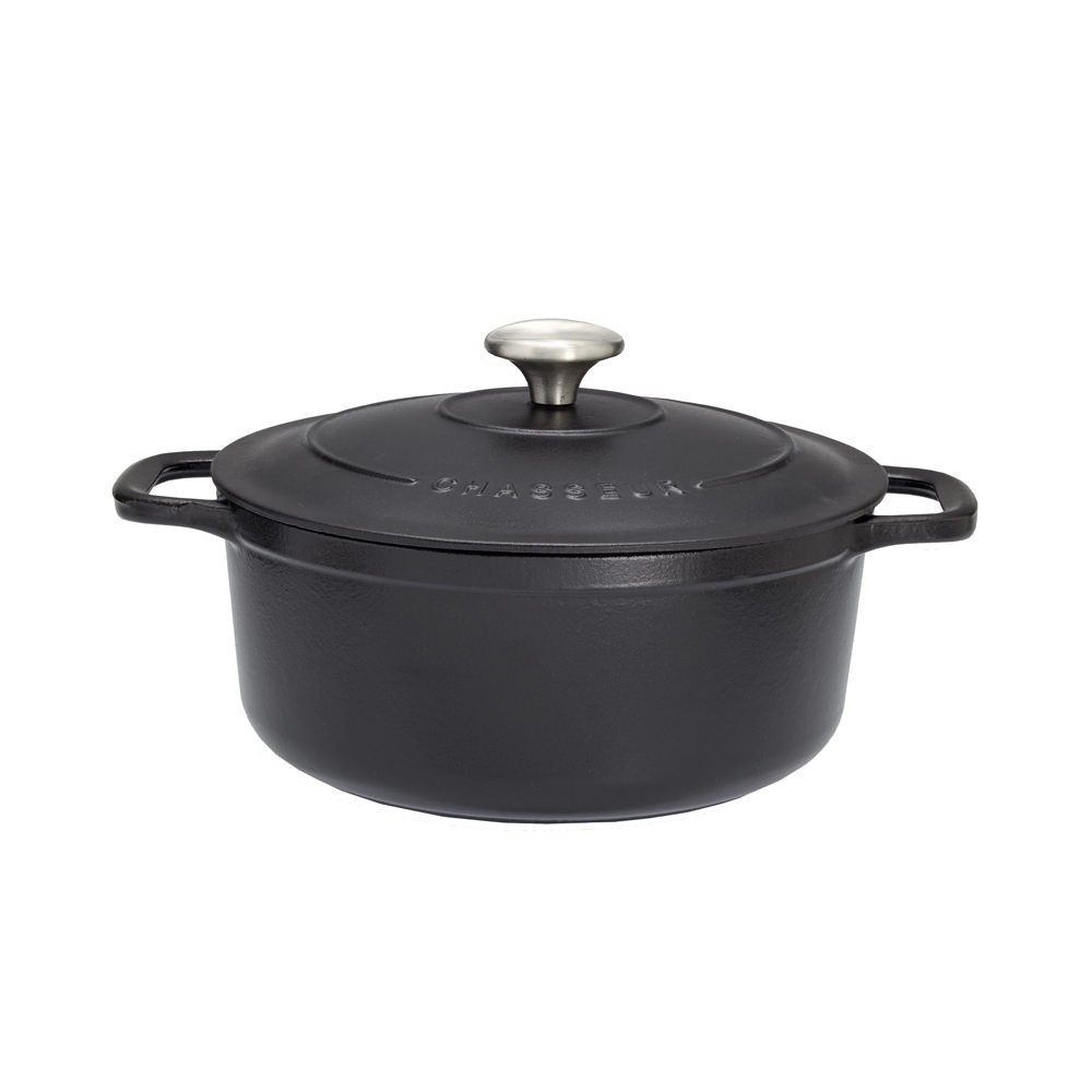 Cocotte ronde 24 cm Chasseur en fonte émaillée noir pour 4 à 6 personnes