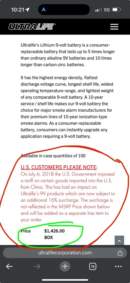 Estojo de bateria de lítio 9 volts U9VL Ultralife 9V - Qtd. 100 ** (10bxs X 10batts) - Imagem 4 de 4