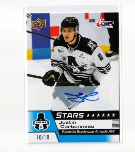 JUSTIN CARBONNEAU  '25/26 Upper Deck CHL STARS BLUE AUTOGRAPH card #'d /10