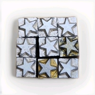 9 Piece Antique Metal Letterpress Print Block Stamps Star Set Lot Vintage