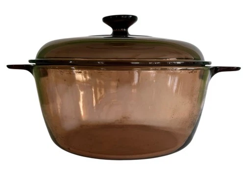Vtg Visions Corning Ware Pyrex Amber 4.5L Glass Dutch Oven Stock Pot & Lid