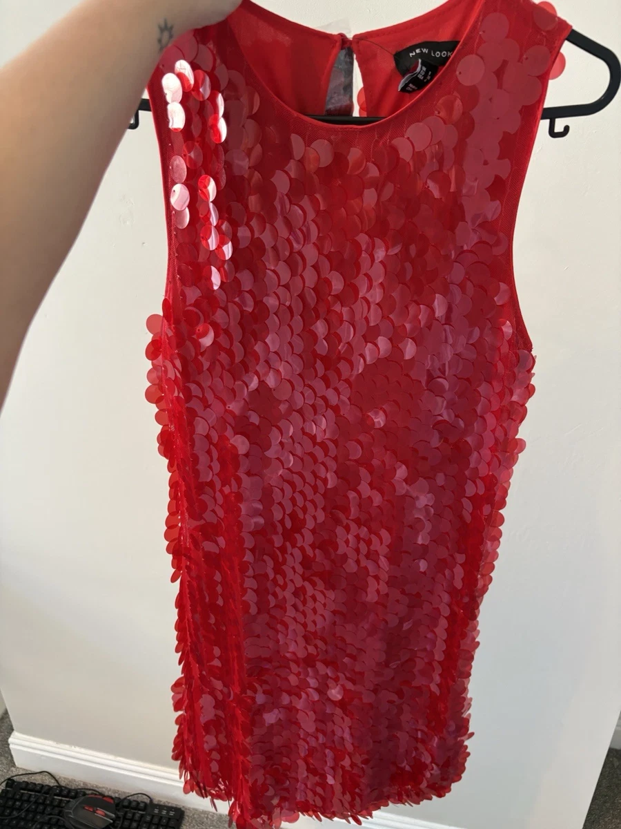 new look red sequin dress Bright Red Sequin Embellished Mini Shift Dress