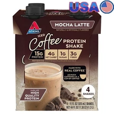 Keto Protein Shake Mocha Latte Low Carb Gluten Free 15g Protein 4 Pack New