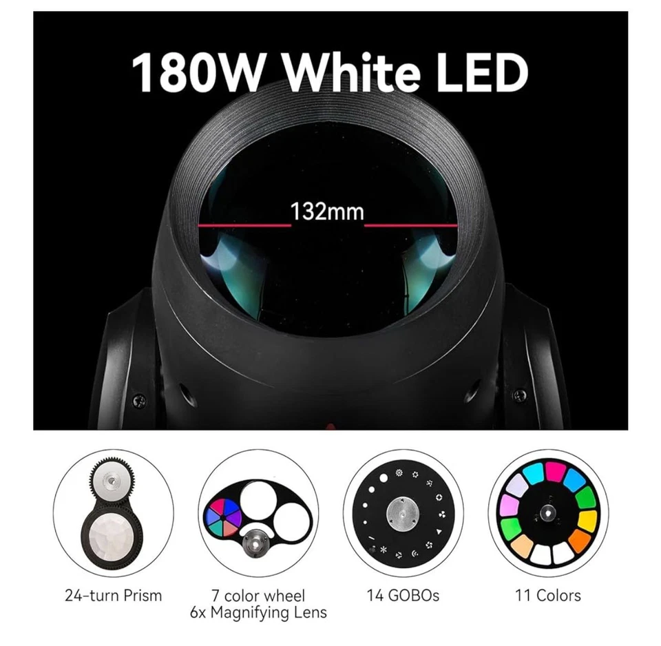 180W CREE LED Moving Head Light, 4° Beam, RGBW, DMX-512 & Auto/Sound Control - Image 4 of 4