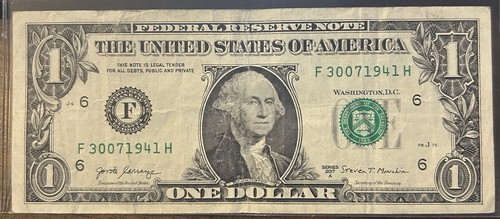 2017A $1 Dollar Birthday Note Federal Reserve Serial # F30071941H JUL 30 1941