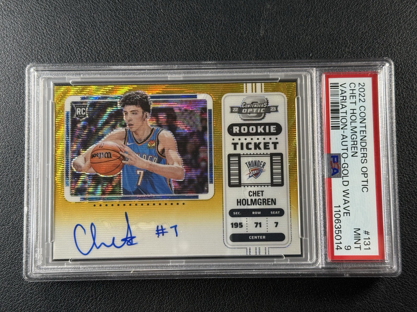 CHET HOLMGREN PSA 9 2022 CONTENDERS OPTIC #131 GOLD WAVE PRIZM ROOKIE AUTO /10
