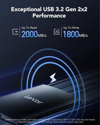 Lexar SL500 externe SSD 2 TB, USB3.2 Gen2x2 tragbare SSD, PSSD bis 2000 MB/s