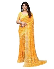 Indian Chiffon Saree With Unstitched Blouse Piece Party Wedding Wear For Women
