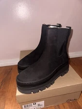 Women's Shoes Clarks ORIANNA 2 TOP Slip On Chelsea Boots 74067 BLACK NUBUCK