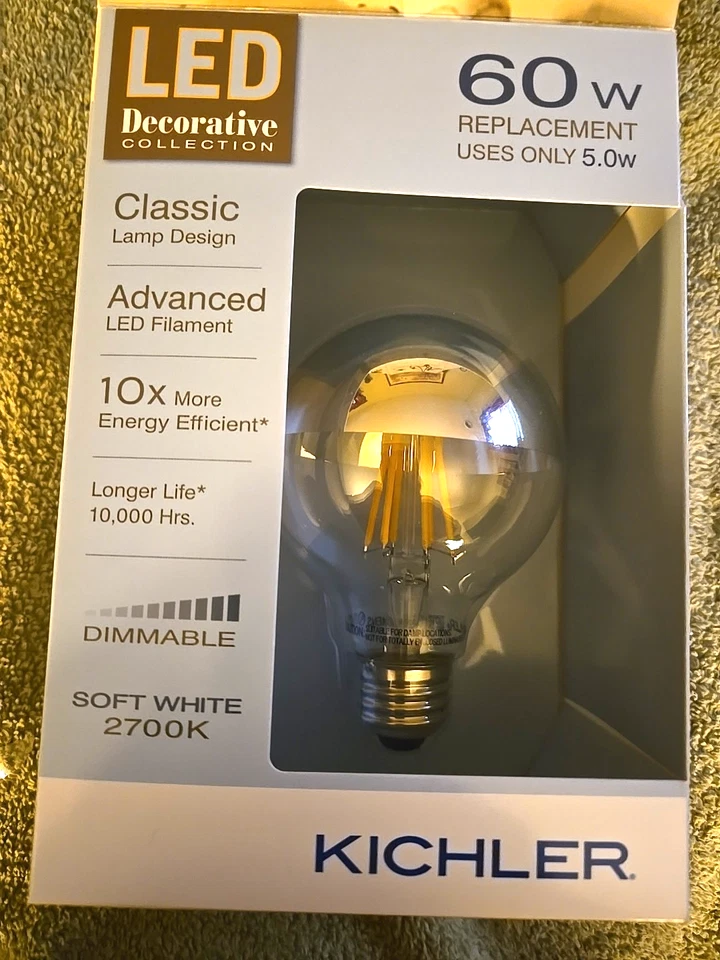 Kichler LED 60W/5W G25 - Silver Tip, Dimmable, Soft White 2700K-Dimmable 0784766 - Image 2 of 4