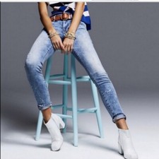 CABI 5492 Cinch Skinny Acid Wash Skinny Distressed Denim Jeans Size 4