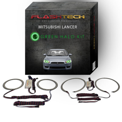 Green Angel Eye LED Headlight Halo kit for 08-16 Mitsubishi Lancer Headlights