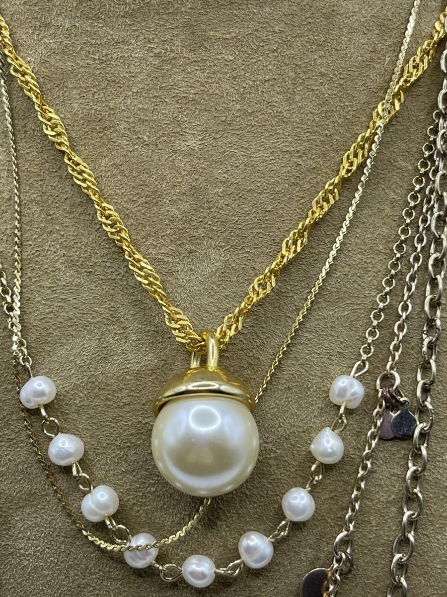 Pearl Mix Malti Chain Necklace（Gold） Gold-tone Chain & Pearl Multi-Strand Necklace | Claire's US