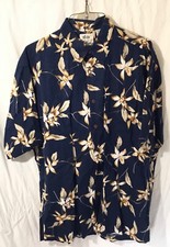 PAU HANA MENS DRK BLUE HAWAIIAN Sz M SHORT SLEEVE BUTTON DOWN COTTON BLEND SHIRT