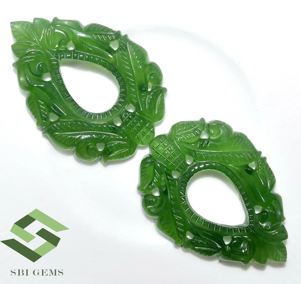 36x26 mm Natural Serpentine Hand Made Carving Pair 50.86 CTS Loose Gemstones - Image 4 of 4