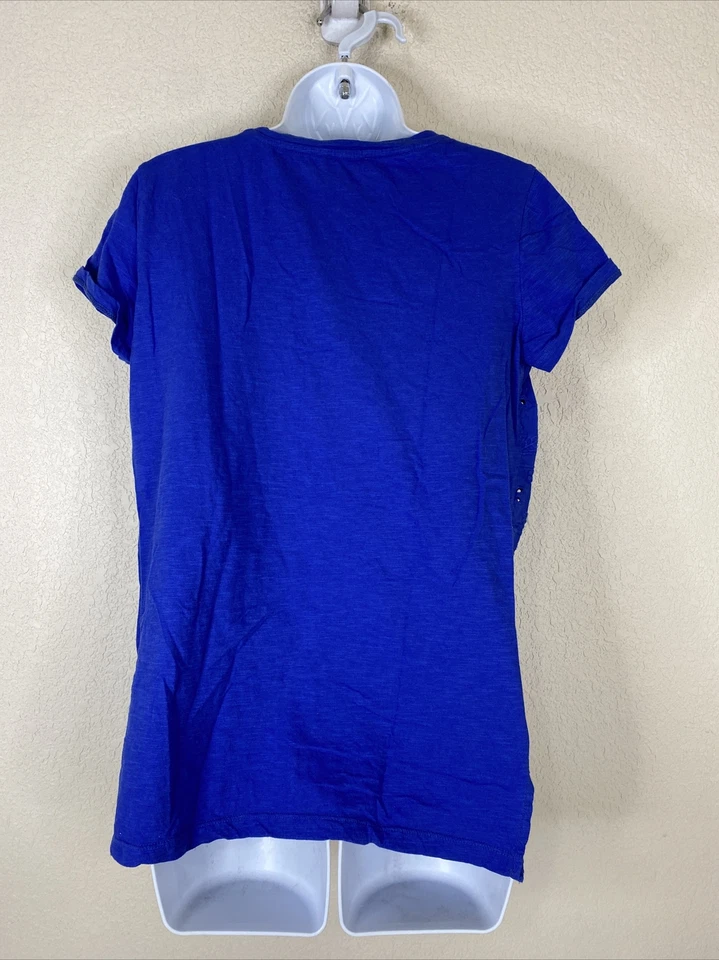 Hannah Womens Size S Blue Eyelet Embroidered T-shirt Short Sleeve Cotton - Image 3 of 4