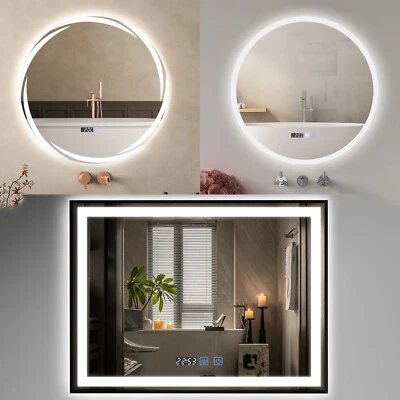 ELECWISH Illuminated Bathroom Mirror LED Light Demister Touch Sensor Time Display