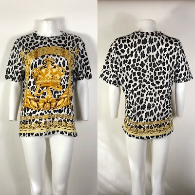 Vtg Versace Yellow Gold Baroque Animalier Print T Shirt S