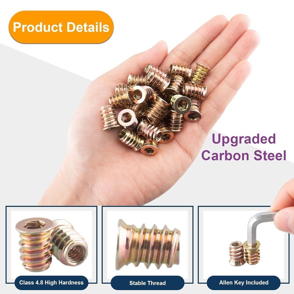 Threaded Insert For Timber 80 Pcs Premium Threaded Inserts for Wood, 1/4-20 Threaded Inserts with ...