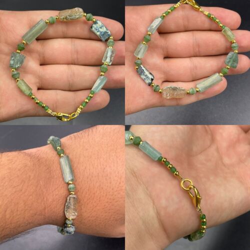 Anciennes perles de verre irisées romaines et perles plaquées or beau bracelet - Photo 1 sur 6