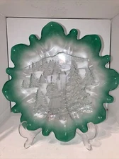 🎀 Mikasa Christmas Story Spruce Ruffled Clear Glass With Green Edge Plate 10”