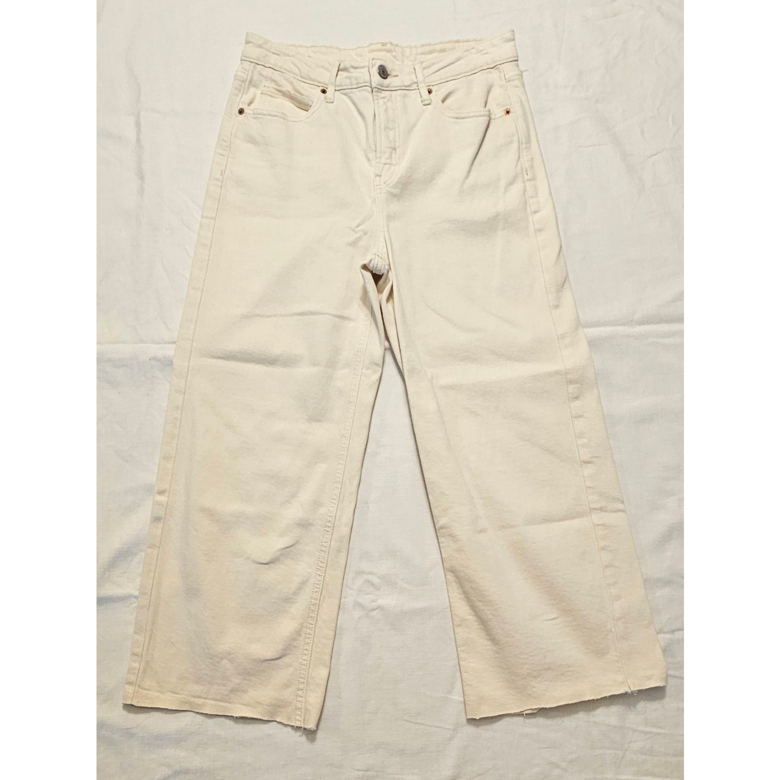 Womens Ivory Wide Leg Jeans High Rise Neutral Denim Trendy Pants