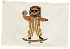 Lion Skateboarding Nursery Rectangular Canvas Banner-Flag 79-Lion Skateboarding