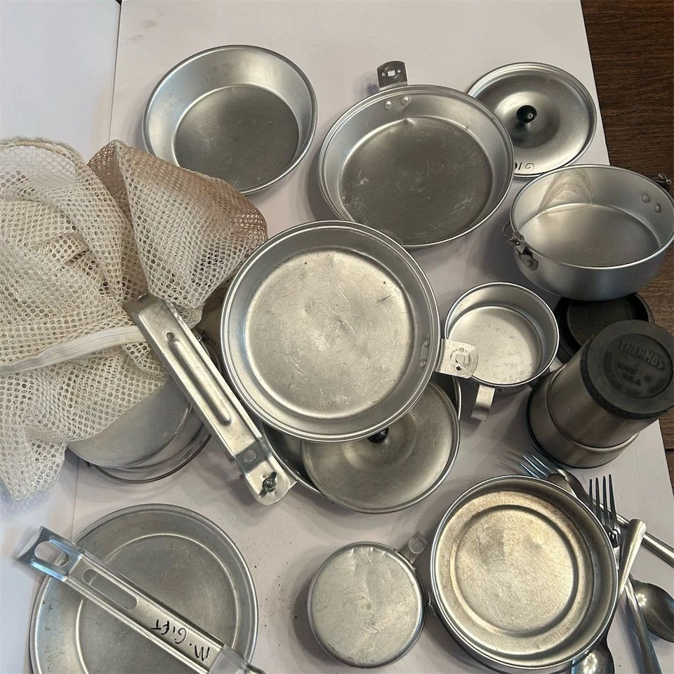 Vintage Coleman Aluminum Camping Cookware Mesh Kits 3 Sets W/ Mesh Laundry Bag - Image 2 of 4