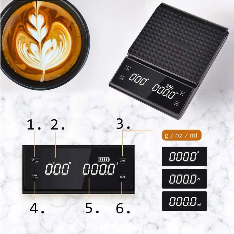 LED Digitale Kaffeewaage mit Timer Espressowaage Präzisionswaage 3kg/ 0.1 Gramm - Bild 3 von 4