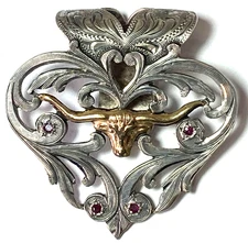 Sterling Silver Gold Filled Longhorn Heart 47mm x 46mm Napkin Money Clip