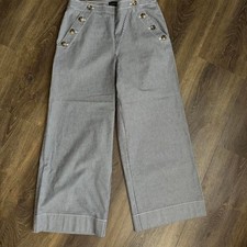 Talbots striped high-waisted wide-leg pants with buttons design. New