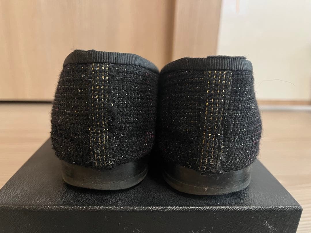 Chanel Ballet Flats Shoes Black Tweed Embroidered Logo Size 38 US Abt8 For Women thumbnail 9