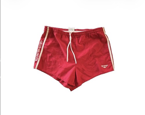 Vintage 80s Swim Trunks Life Guard Shorts Mens Medium Strawstring