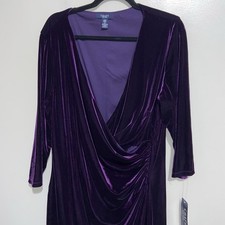 Chaps Dress Womens Plus Size 18 W Ralph Lauren Purple Velvet Velour Whimsigoth