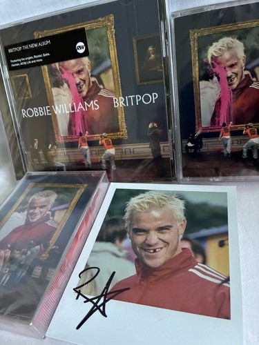 IN HAND Robbie Williams BRITPOP CD & 2x Cassettes W/Hand SIGNED Photograph prezzo ebay