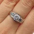 925 Sterling Silver Vintage Round-Cut C Z Engagement Oxidized Ring Size 7