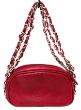 Red Vegan Leather Mini Handbag Triple Chain Strap Purse Unique Evening Bag Chic