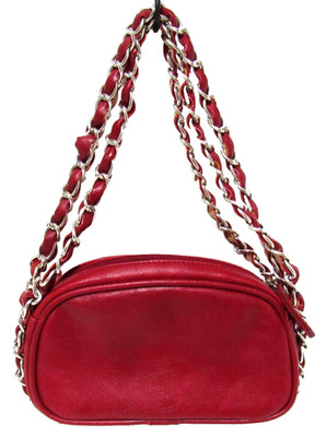 Cherry Red Vegan Leather Mini Handbag Triple Chain Purse Evening Bag Americana