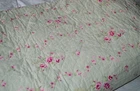 VTG SIMPLY SHABBY CHIC QUILTED COVERLET TWIN 86X60 LIGHT GREEN ROSES FLORALS PNK