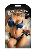 Fantasy Lingerie - Girl U Want Satin Tie Front Top & Panty, Navy - One Size- NEW