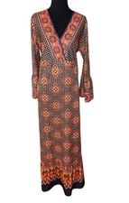 J. Peterman Faux Wrap Dress 70's Style Large L Long Sleeve Boho Fall 2021 Cover