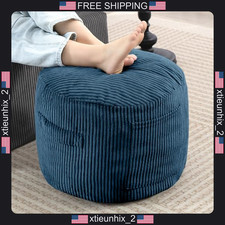 Corduroy Pouf Ottoman 20 inch Blue Rebound Sponge Lightweight