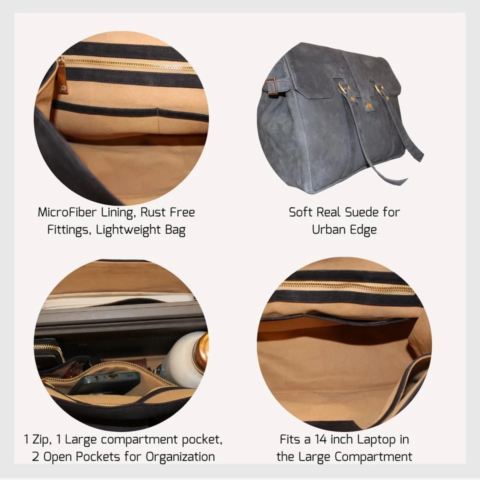 Amari Midnight Blue Suede Leather Tote Bag for Women | Fits 14” Laptop | Ethi... - Image 2 of 4