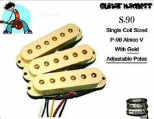 G.M. S-90's Single Coil Sized P-90's with Gold Pole Pieces Cream Covers A5