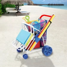 Folding RIO Beach Sand Cart Wonder Wheeler Sports Shopping Wide Terrain Wheels